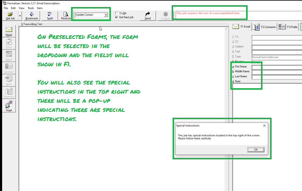 Preselected Form and Corresponding Fields